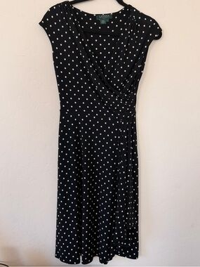 Lauren Ralph Lauren Black Polka Dot Wrap Dress Size 2